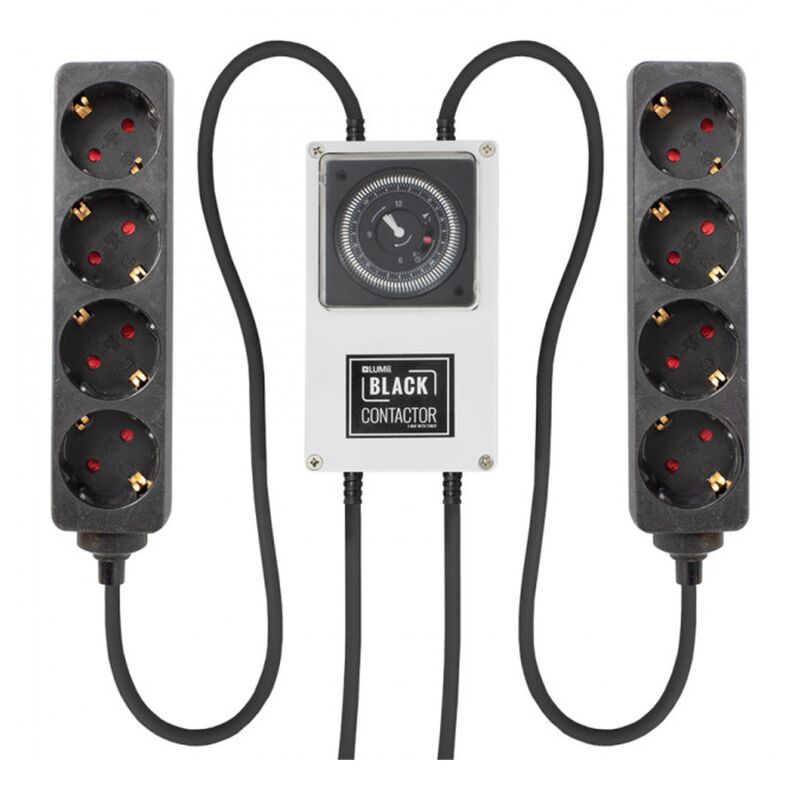 Lumii Black Contactor Zeitschaltuhr mit Relais, 8-fach (2x 4er-Steckdosenleiste), 2 Stromkreise
