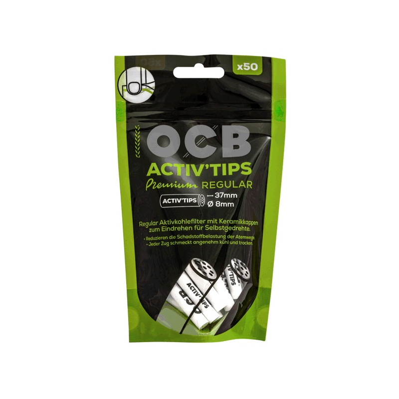 OCB Activ Tips Regular Aktivkohlefilter - 8 mm Durchmesser (50 Stück)
